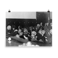 Mobsters Hiding Their Faces at Al Capone's Trial, 1931 poster on a plain backdrop in size 8"x10".