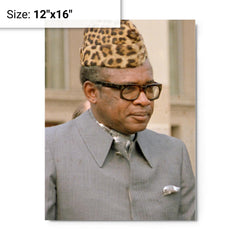 Mobutu Sese Seko metal print on a plain backdrop in size 12"x16".