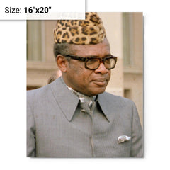 Mobutu Sese Seko metal print on a plain backdrop in size 16"x20".