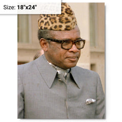 Mobutu Sese Seko metal print on a plain backdrop in size 18"x24".