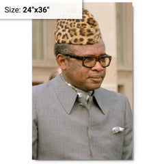 Mobutu Sese Seko metal print on a plain backdrop in size 24"x36".