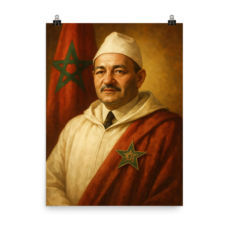 Mohammed V of Morocco poster on a plain backdrop in size 8