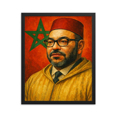Mohammed VI of Morocco framed print on a plain backdrop in size 16"x20".