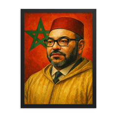 Mohammed VI of Morocco framed print on a plain backdrop in size 18"x24".