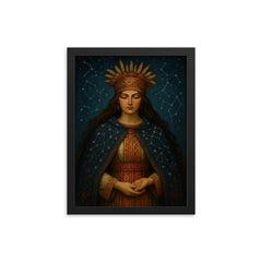 Mokosh Slavic goddess with embroidered constellations framed print on a plain backdrop in size 12"x16".