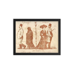 Molla Naseruddin Satirical Magazine Cover Depicting Elite Muslims' Dress in Home Countries vs. Western Europe, 1910s framed print on a plain backdrop in size 12"x16".