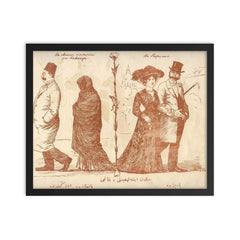 Molla Naseruddin Satirical Magazine Cover Depicting Elite Muslims' Dress in Home Countries vs. Western Europe, 1910s framed print on a plain backdrop in size 16"x20".