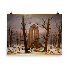Monastery Cemetery in Snow by Caspar David Friedrich (after 1850) poster on a plain backdrop in size 8"x10".