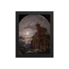 Monk Meditating near a Ruin by Moonlight by Frederik Marinus Kruseman, 1862 framed print on a plain backdrop in size 8"x10".