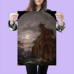 Monk Meditating near a Ruin by Moonlight by Frederik Marinus Kruseman, 1862 poster 3