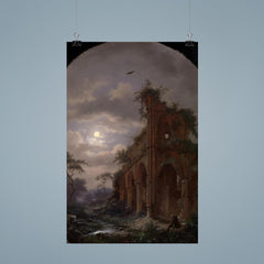 Monk Meditating near a Ruin by Moonlight by Frederik Marinus Kruseman, 1862 poster 9