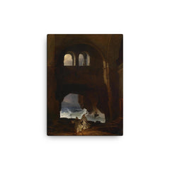 Monks in a Monastery by Franz Ludwig Catel, 1856 canvas print on a plain backdrop in size 12"x16".