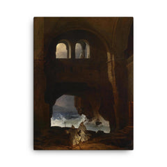 Monks in a Monastery by Franz Ludwig Catel, 1856 canvas print on a plain backdrop in size 18"x24".