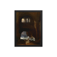 Monks in a Monastery by Franz Ludwig Catel, 1856 framed print on a plain backdrop in size 12"x16".