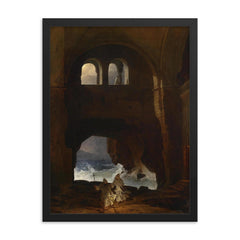 Monks in a Monastery by Franz Ludwig Catel, 1856 framed print on a plain backdrop in size 18"x24".