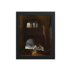 Monks in a Monastery by Franz Ludwig Catel, 1856 framed print on a plain backdrop in size 8"x10".