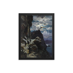 Monks Walk to the Mountain Monastery of Athos by Hermann Corrodi, 1905 framed print on a plain backdrop in size 12"x16".