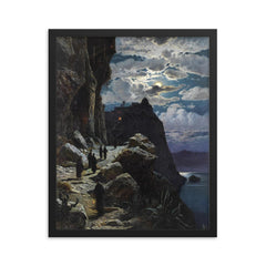 Monks Walk to the Mountain Monastery of Athos by Hermann Corrodi, 1905 framed print on a plain backdrop in size 16"x20".