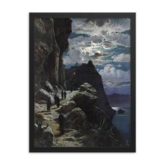 Monks Walk to the Mountain Monastery of Athos by Hermann Corrodi, 1905 framed print on a plain backdrop in size 18"x24".