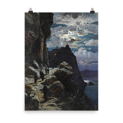 Monks Walk to the Mountain Monastery of Athos by Hermann Corrodi, 1905 poster on a plain backdrop in size 8"x10".