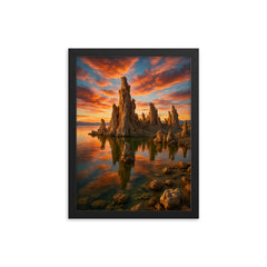Mono Lake Tufa Towers California USA framed print on a plain backdrop in size 12"x16".