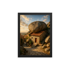 Monsanto Boulder Houses Portugal framed print on a plain backdrop in size 12"x16".