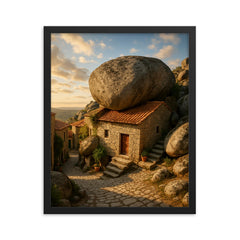 Monsanto Boulder Houses Portugal framed print on a plain backdrop in size 16"x20".