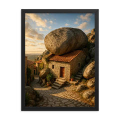 Monsanto Boulder Houses Portugal framed print on a plain backdrop in size 18"x24".
