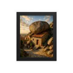 Monsanto Boulder Houses Portugal framed print on a plain backdrop in size 8"x10".