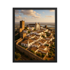 Monsaraz Hilltop Village Portugal framed print on a plain backdrop in size 16"x20".