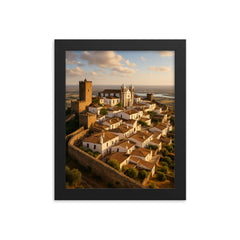 Monsaraz Hilltop Village Portugal framed print on a plain backdrop in size 8"x10".