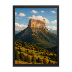 Mont Aiguille Vercors France framed print on a plain backdrop in size 18"x24".