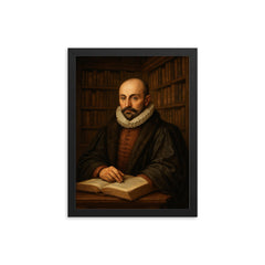 Montaigne tower library portrait framed print on a plain backdrop in size 12"x16".
