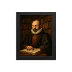 Montaigne tower library portrait framed print on a plain backdrop in size 8"x10".