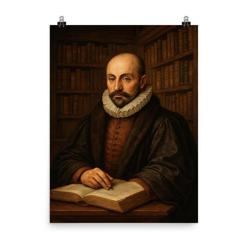 Montaigne tower library portrait poster on a plain backdrop in size 8