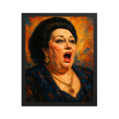 Montserrat Caballe framed print on a plain backdrop in size 16"x20".