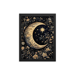 Moon and Stars by William Morris framed print on a plain backdrop in size 12"x16".