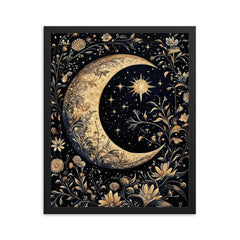 Moon and Stars by William Morris framed print on a plain backdrop in size 16"x20".