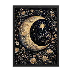 Moon and Stars by William Morris framed print on a plain backdrop in size 18"x24".