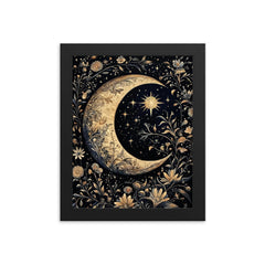Moon and Stars by William Morris framed print on a plain backdrop in size 8"x10".