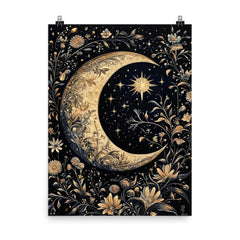 Moon and Stars by William Morris poster on a plain backdrop in size 8"x10".