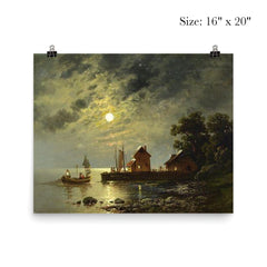 Moonlight Landscape with Fishermen by Johann Jungblut poster 2