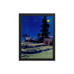 Moonlight Night by Maxfield Parrish, 1942 framed print on a plain backdrop in size 12"x16".