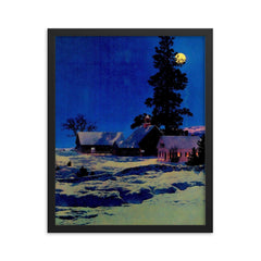 Moonlight Night by Maxfield Parrish, 1942 framed print on a plain backdrop in size 16"x20".