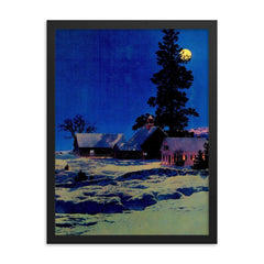Moonlight Night by Maxfield Parrish, 1942 framed print on a plain backdrop in size 18"x24".
