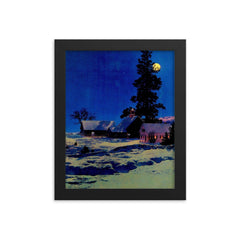 Moonlight Night by Maxfield Parrish, 1942 framed print on a plain backdrop in size 8"x10".
