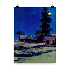 Moonlight Night by Maxfield Parrish, 1942 poster on a plain backdrop in size 8"x10".