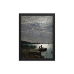 Moonlight Over Coastal Landscape by Oscar Torna, 1882 framed print on a plain backdrop in size 12"x16".