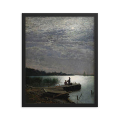 Moonlight Over Coastal Landscape by Oscar Torna, 1882 framed print on a plain backdrop in size 16"x20".