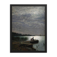 Moonlight Over Coastal Landscape by Oscar Torna, 1882 framed print on a plain backdrop in size 18"x24".